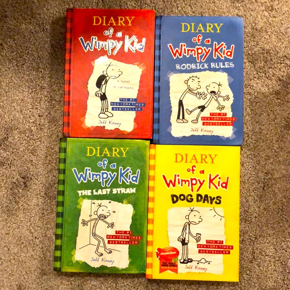 Diary of a Wimpy Kid Books numbers 1, 2, 3 & 4. All hard cover. By Jeff Kinney